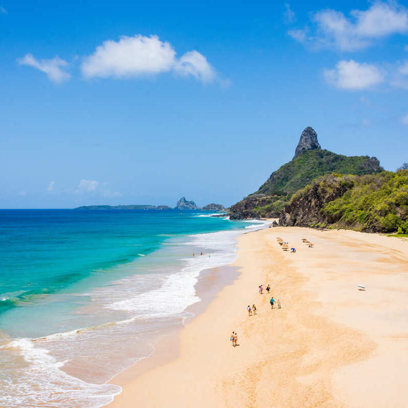 Aerial View Of Cacimba Do Padre Beach In Fernando De Noronha, Island Off The Northeastern Coast Of Brazil, South America