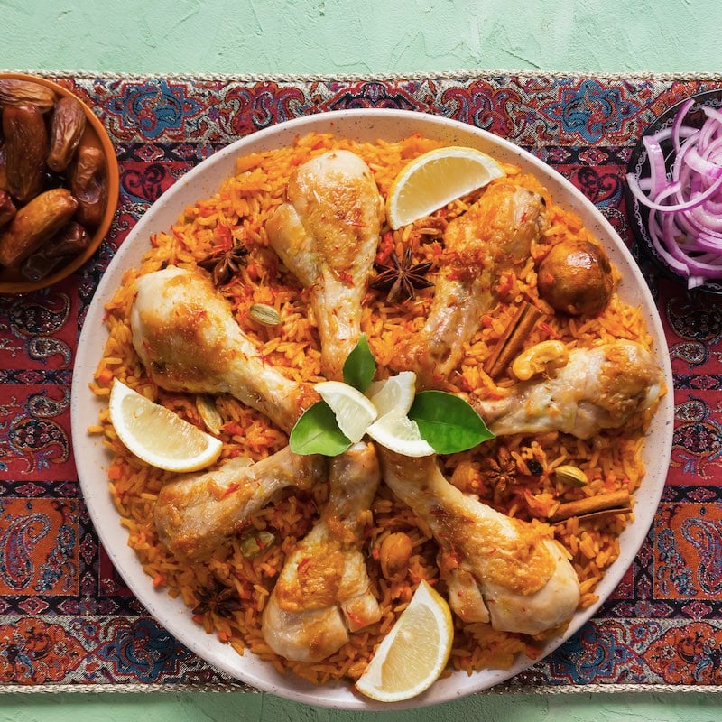 Qatari Chicken Majboos - national dish of Bahrain and Qatar. Arabic cuisine.