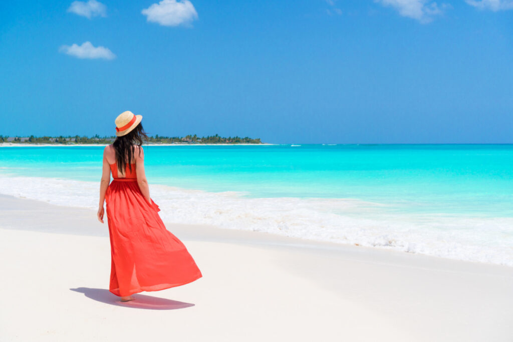 Woman on the beach in the Bahamas