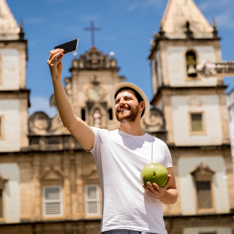 Tourist Taking Selfie In Salvador, Bahia, Brazil