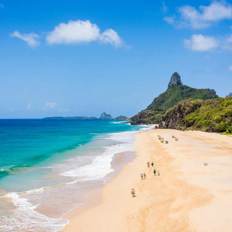 Aerial View Of Cacimba Do Padre Beach In Fernando De Noronha, Island Off The Northeastern Coast Of Brazil, South America