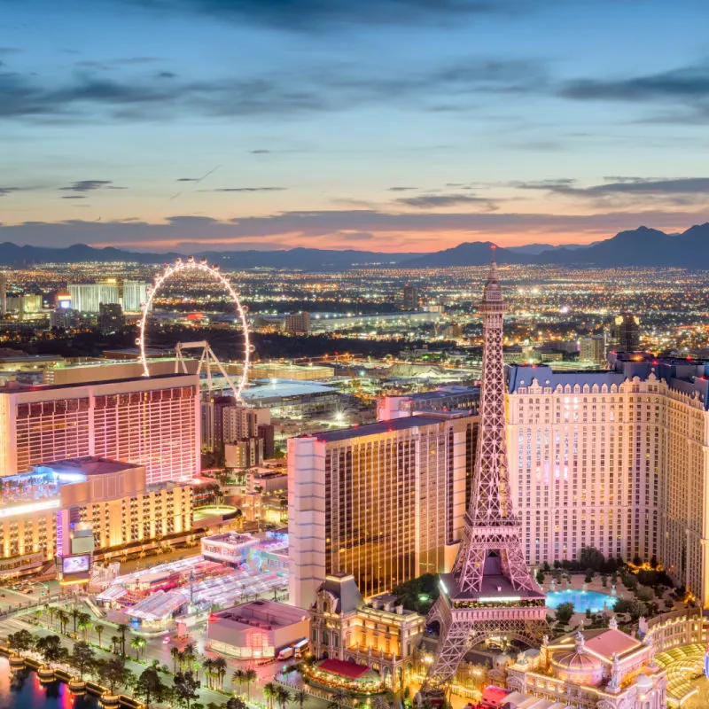 Aerial view of Las Vegas at dusk