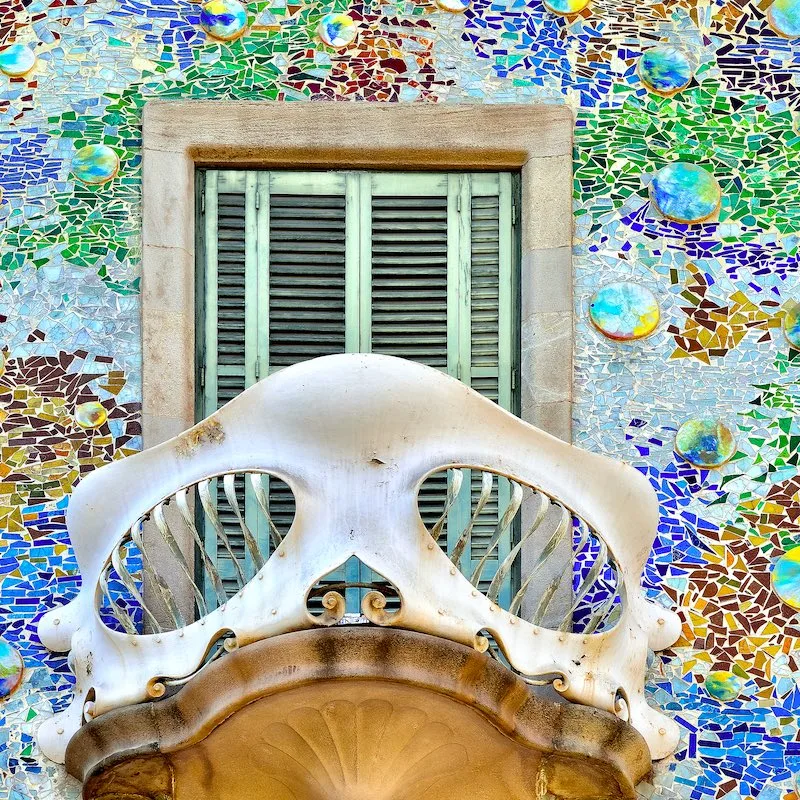 colorful wall and art sculpture close up in Barcelona, Spain.