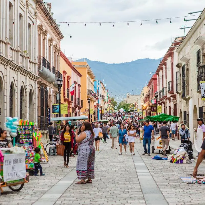 Downtown Oaxaca Street Life lots of tourists and street vendors