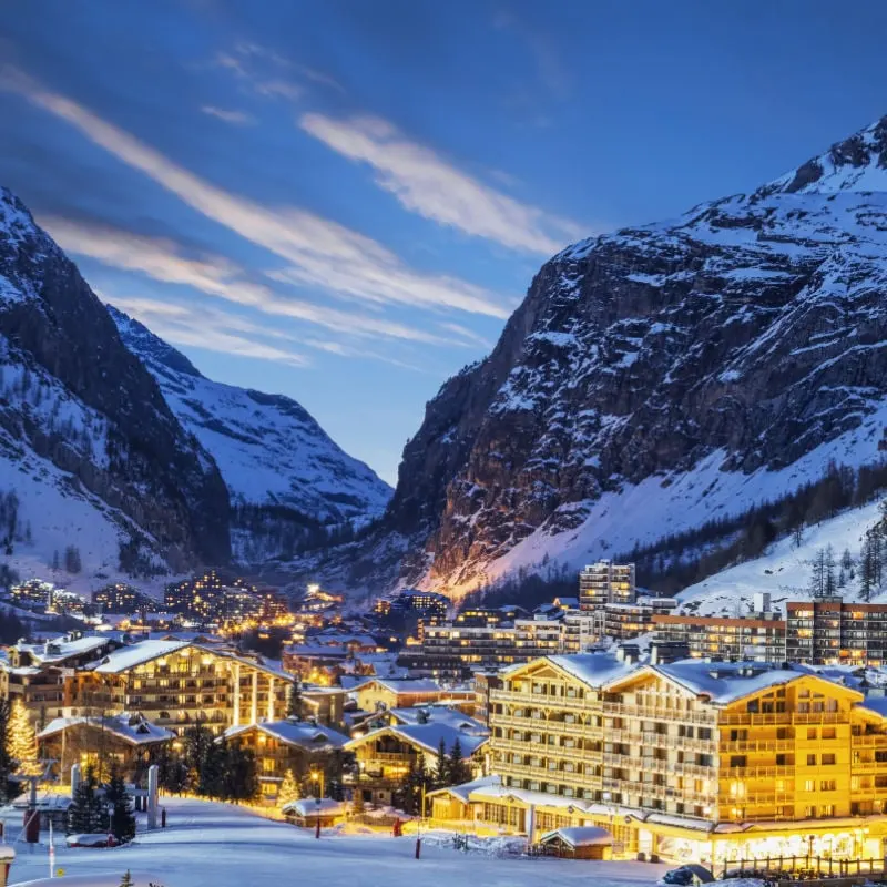 lit town in winter village