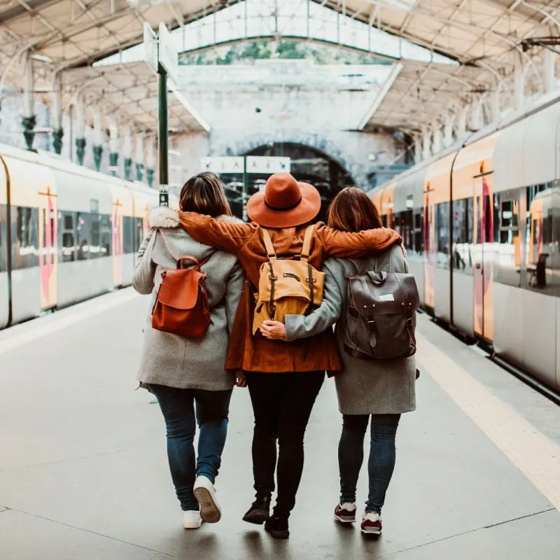 friends traveling by train