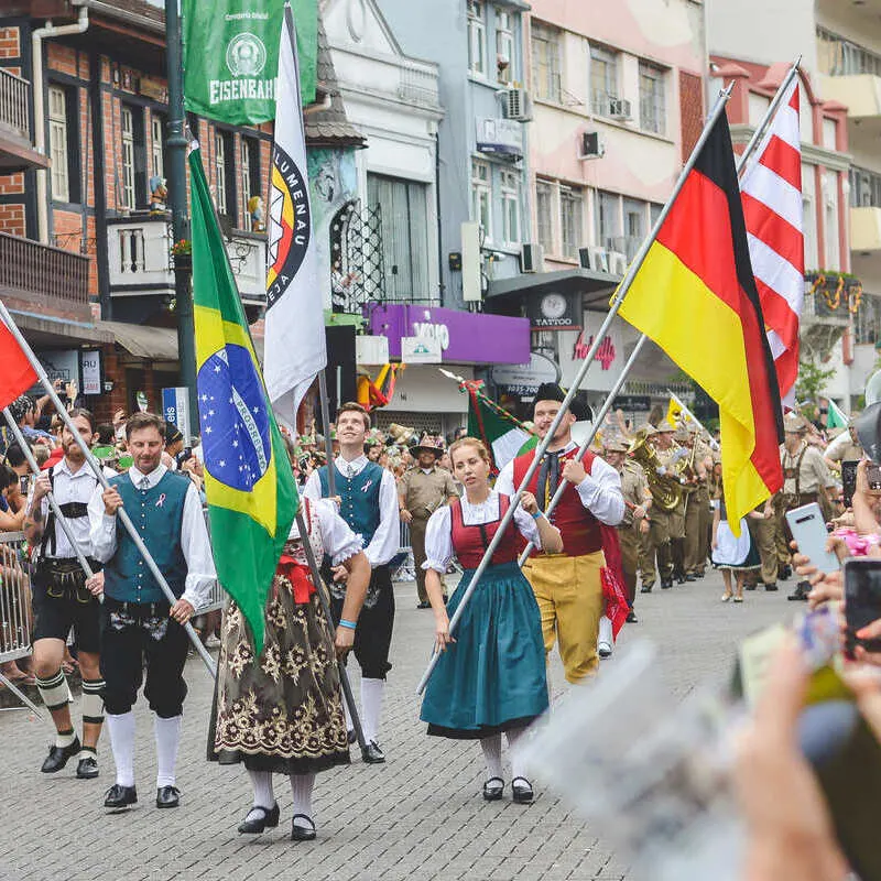 German-Brazilians Parading The Streets Of Blumenau, Santa Catarina, Southern Brazil, South America