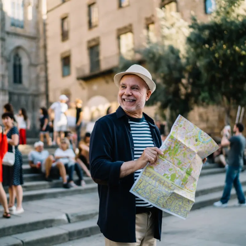 middle aged man traveling alone