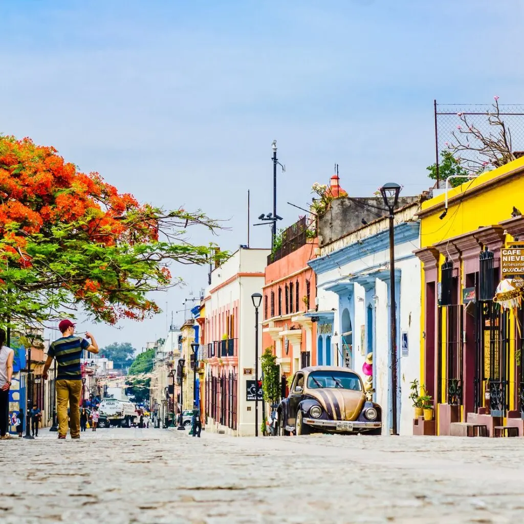close up of cobblestone streets in Oaxaca de Juarez, Mexico