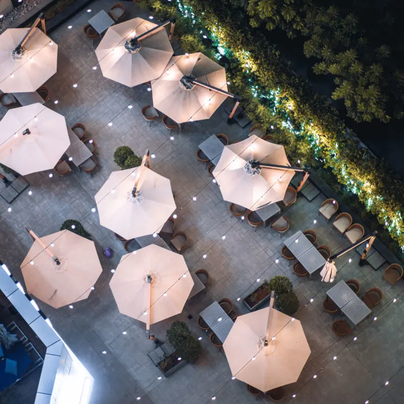 rooftop restaurant with patio umbrellas