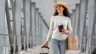 Happy Woman in Airport