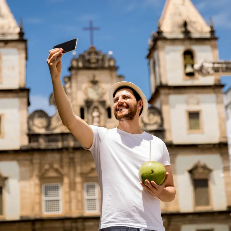 Tourist Taking Selfie In Salvador, Bahia, Brazil