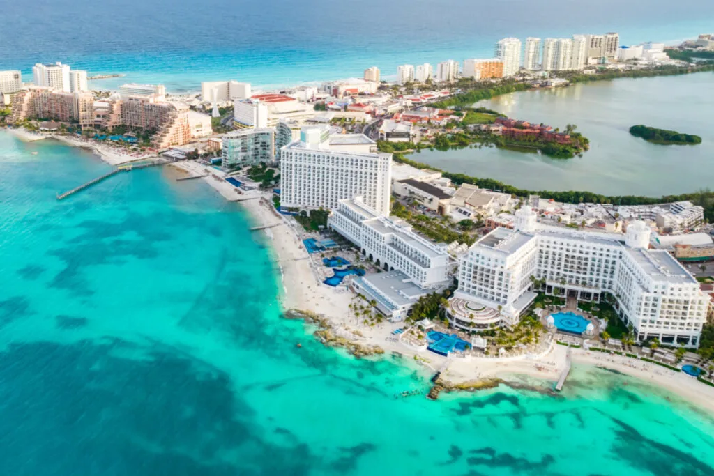 aerial shot of cancun resort
