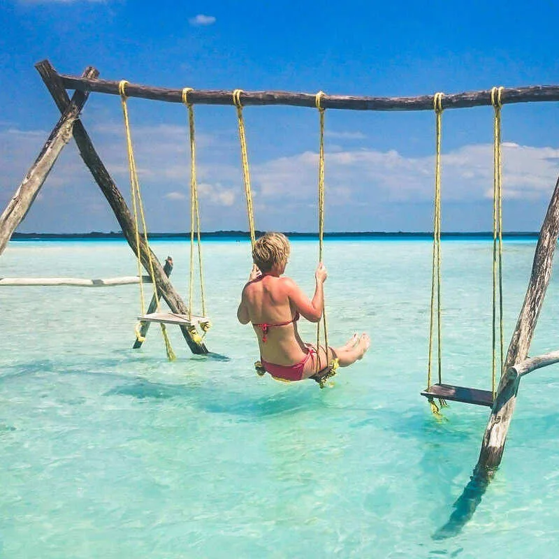 Young Woman Pictured In Lake Bacalar, Bacalar, Quintana Roo, Mexico